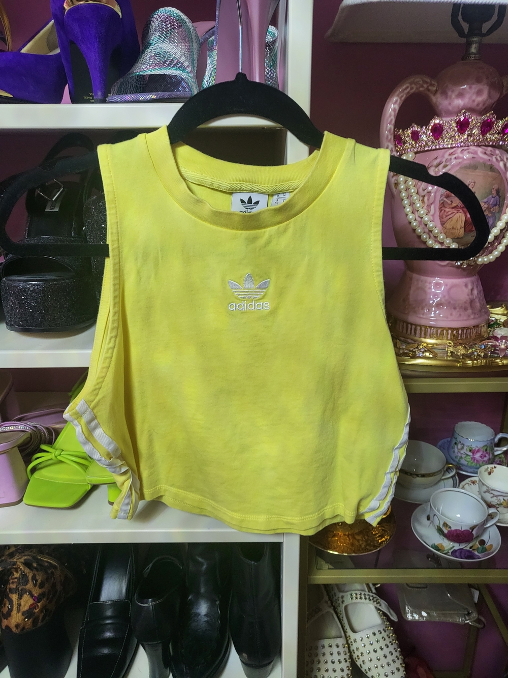 adidas Yellow Cropped Tank with White Trefoil